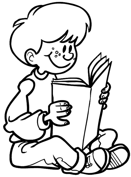 Little boy reading book vinyl decal. Customize on line.     Children 020-0270  